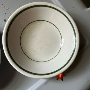 Vintage Buffalo China Niagara Green Stripe Rimmed Fruit Bowls 5" Set of 4.